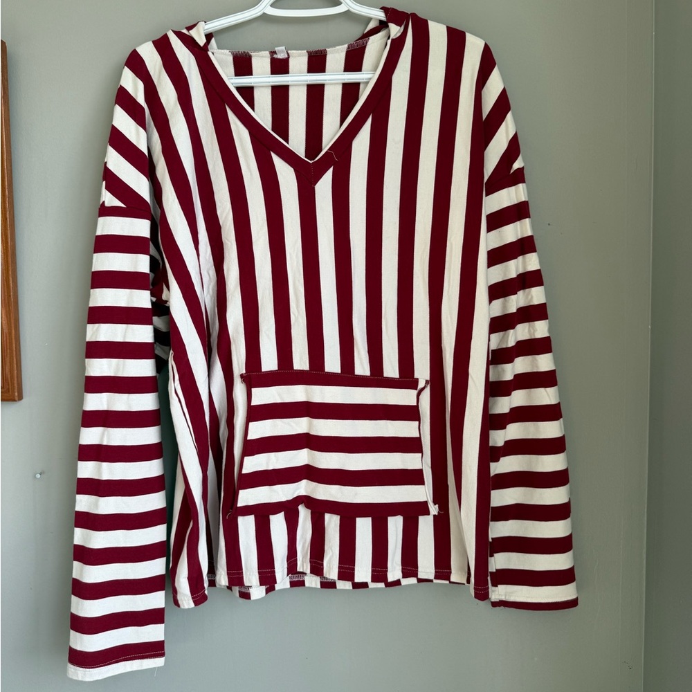 Red and White Striped Stretch Hoodie